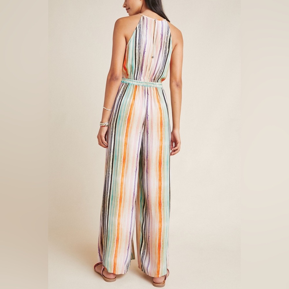 Anthropologie BL^NK London Gallery Row Rainbow Striped Halter Jumpsuit - Picture 2 of 14